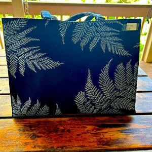 Navy Blue Tote Bag with White Fern Design